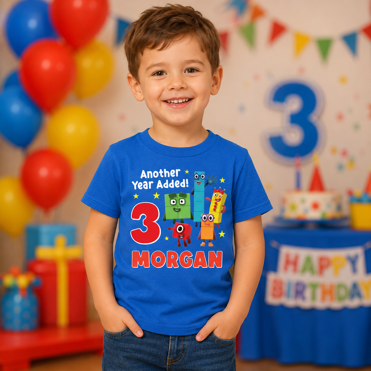 Numberblocks Personalized Name & Age Blue Shirt